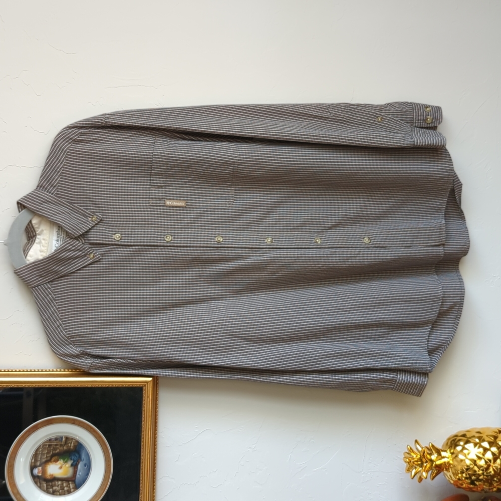 COLUMBIA Men's Brown Black Button Down Long Sleeve Shirt Size L.